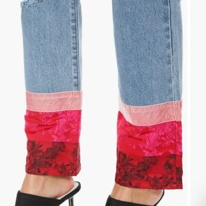 Juicy Couture Distressed Straight Leg Jeans with  Red Floral Cuff Sz 30